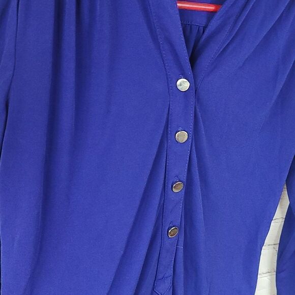 Carmen Marc Valvo Royal Blue Blouse Women's Top XS Long 3/4 Sleeve Career Blouse - Picture 6 of 6